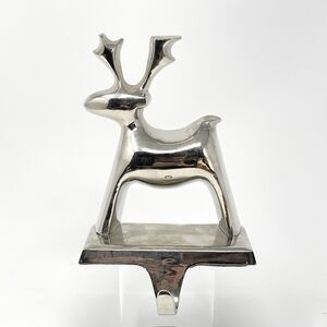 CRATE & BARREL Silver Tone Chrome REINDEER Stocking Holder Hook Christmas